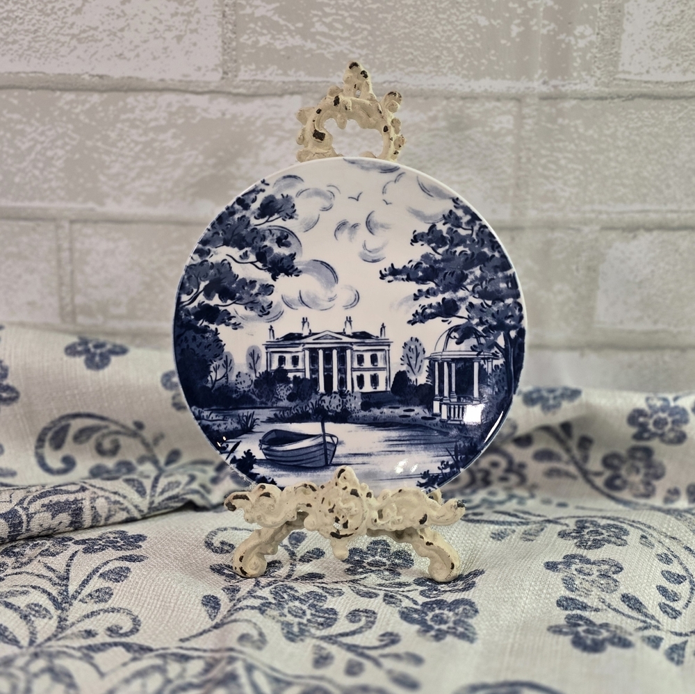 Country Heritage Blue & White Porcelain 6" Dessert Plates Set of 4 Cottage Farm - Picture 7 of 8